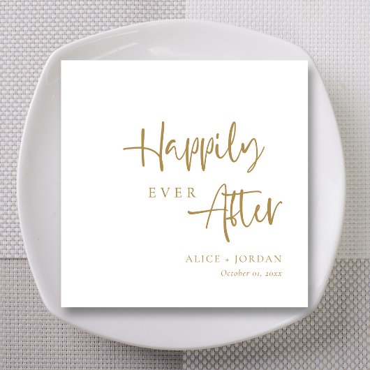 Gouden accent gelukkig ooit na script bruiloft servet