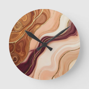 Gouden Accent Vloeibare Kunst Agate Marmer Abstrac Ronde Klok