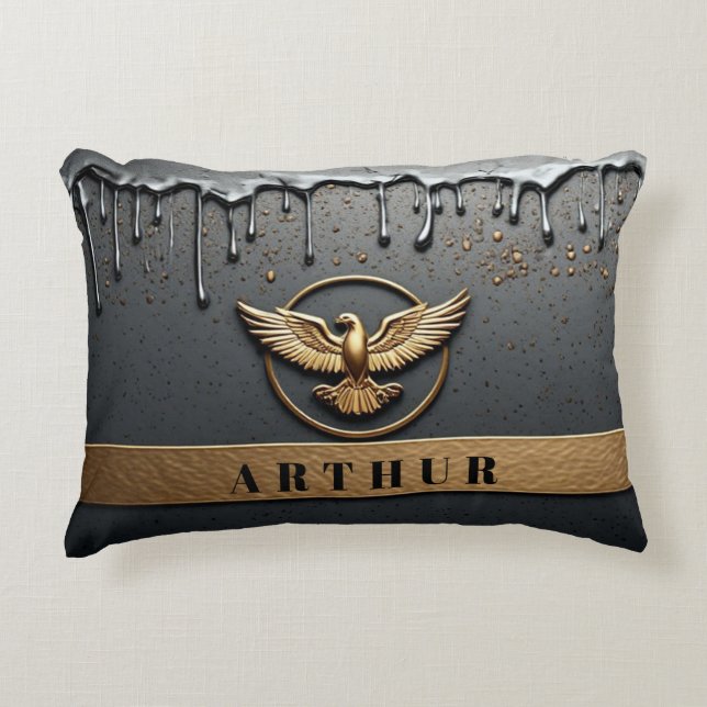 Gouden Adelaar Embleem Met Uitgespreide Vleugels Accent Kussen (Voorkant)