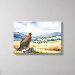 Gouden Adelaar Landelijk Landschap Aquarel Stijl Canvas Afdruk