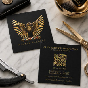 Gouden Adelaar Logo Herenkapper Winkel Paal Vierkante Visitekaartje