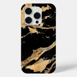 Gouden aderen op zwart marmer-Abstracte Luxe textu iPhone 15 Pro Case