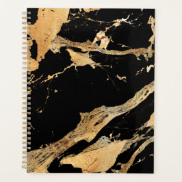 Gouden aderen op zwart marmer-Abstracte Luxe textu Planner