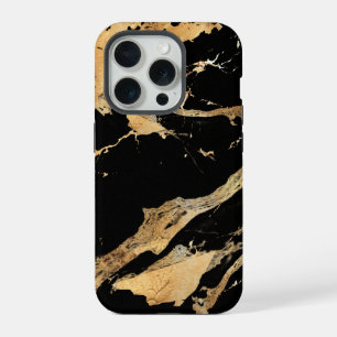 Gouden aders op zwarte marmer–Abstract luxe textuu iPhone 15 Pro Hoesje