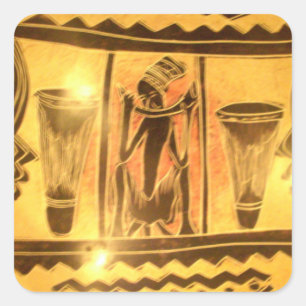 Gouden Afrikaanse Etnische Kunst Print Design Vierkante Sticker