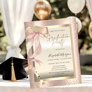 Gouden afstudeerhoed,roze strik glas,confetti uw f kaart