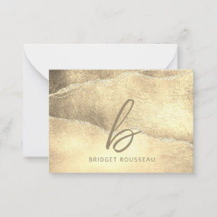 Gouden Agaat Glitter Elegant Monogram Notitiekaartje