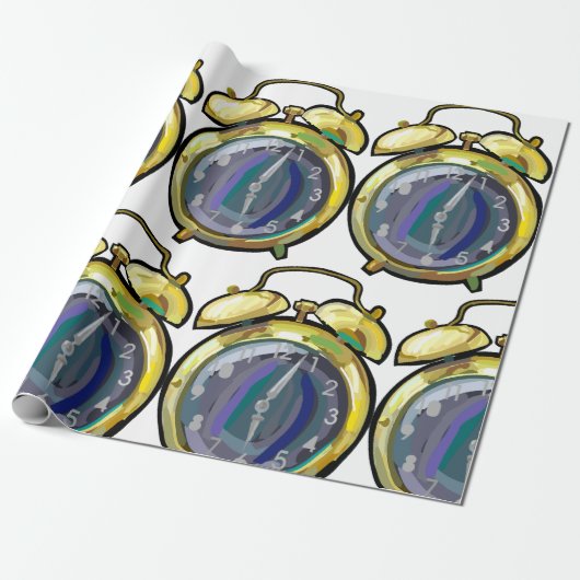 Gouden Alarm Klok Retro Tijdstuk Cadeaupapier (Uitgerold)
