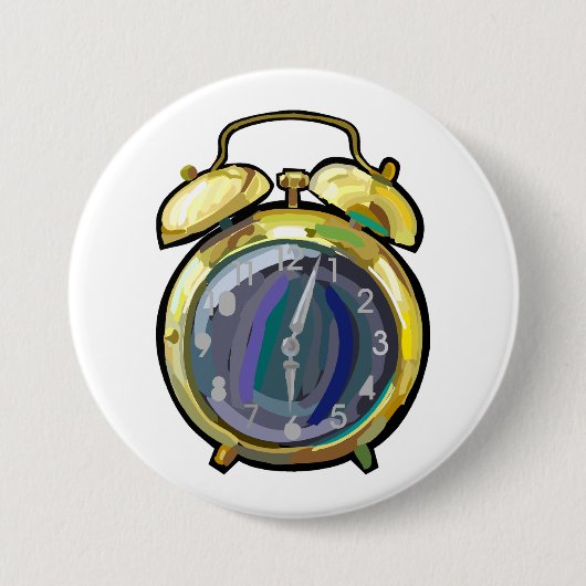 Gouden Alarm Klok Retro Tijdstuk Ronde Button 7,6 Cm (Voorkant)