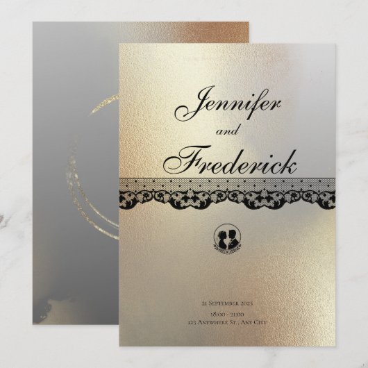 Gouden Alcohol Ink Elegante bruiloft Kaart (Voorkant / Achterkant)
