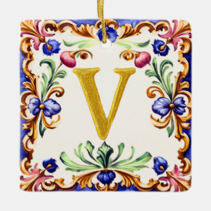 Gouden Alfabet – Letter V Keramisch Ornament
