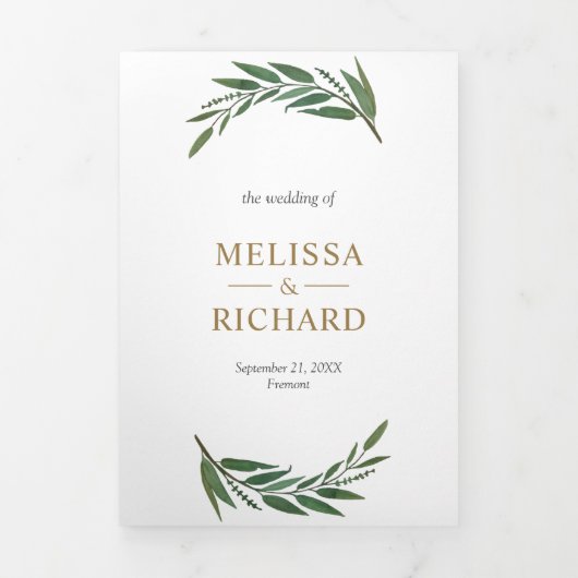 Gouden Ampersand Olijftak All in One Trouwen Drieluik Uitnodiging (Cover)