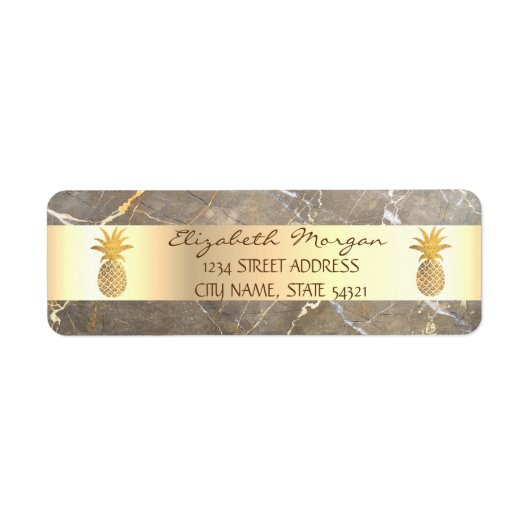 Gouden Ananas Bruine Marmeren Steen Adreslabel Etiket (Voorkant)