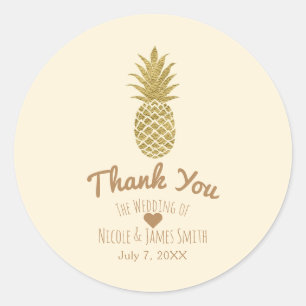 Gouden Ananas Crème Tropische Elegante Trouwdag Ronde Sticker