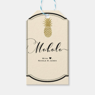 Gouden Ananas Crème Zwarte Tropische MAHALO ALOHA Cadeaulabel