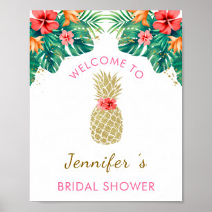 Gouden Ananas Glitter Roze Bruiloft Feest Welkom Poster