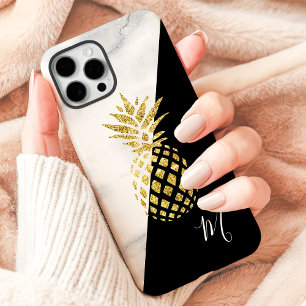 Gouden ananas marmer zwart monogram iPhone 16 pro max hoesje
