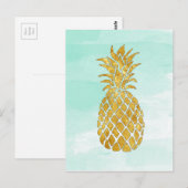 Gouden ananas op waterverf Mint Briefkaart (Voorkant / Achterkant)