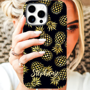 Gouden Ananas Patroon Aangepaste Naam iPhone 16 Pro Hoesje