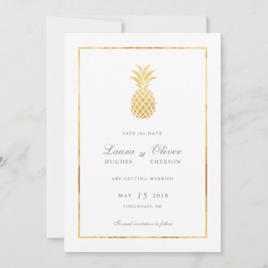 Gouden Ananas Save the Date Kaarten (Voorkant)