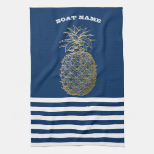 Gouden Ananas Scheepsmacht Navy Blauwe Gestreepte Theedoek