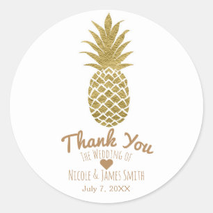 Gouden Ananas Wit Modern Chic Tropisch Cadeaubon Ronde Sticker