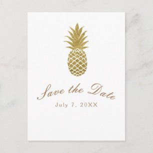 Gouden Ananas Witte Moderne Tropische Bewaar de Da Aankondigingskaart