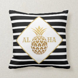 Gouden Ananas Zwart Wit Aloha Tropisch Kussen