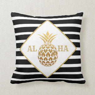 Gouden Ananas Zwart Wit Aloha Tropisch Kussen