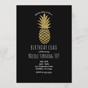 Gouden Ananas Zwarte Moderne Chic Tropische Feest Kaart
