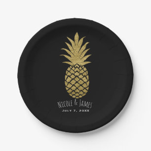 Gouden Ananas Zwarte Moderne Chic Tropische Feest Papieren Bordje