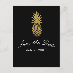 Gouden Ananas Zwarte Moderne Tropische Bewaar de D Aankondigingskaart