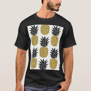 Gouden ananassen: Handgetekend wit naadloos. T-shirt