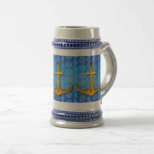 Gouden Anker Blauw Cerulean Stein Mok (Voorkant rechts)