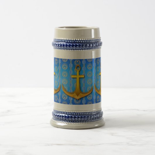 Gouden Anker Blauw Cerulean Stein Mok (Center)