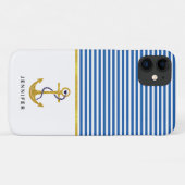 Gouden anker en blauwe, witte strepen nautisch Case-Mate iPhone case (Achterkant (horizontaal))