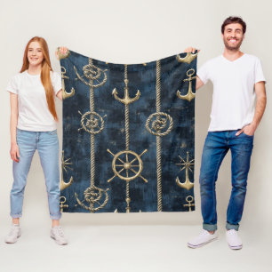 Gouden Anker & Helm Nautilus Patroon Fleece Deken