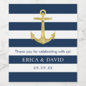 Gouden Anker Marine Blauwe Strepen Nautische Bruil Wijn Etiket (Enkel label)