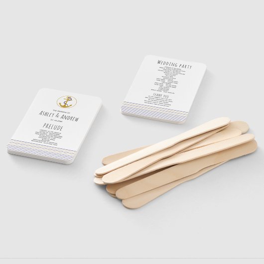 Gouden anker, marine strepen nautische bruiloft pr handwaaier (Niet-gemonteerd)