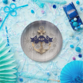 Gouden Anker Nautische Kustbruiloft Papieren Bordje (Feest)