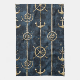 Gouden Anker & Roer Nautilus Patroon Theedoek