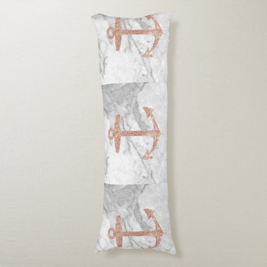 gouden anker roos witte marmer lichaamskussen (Voorkant Verticaal)