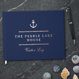 Gouden Anker & Touw Marineblauw Scheepslogboek voo Gastenboek