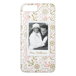 Gouden ankerpatroon Uw foto & naam iPhone 8 Plus / 7 Plus Hoesje