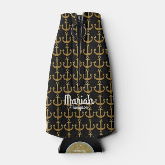 gouden ankers voor de zeescheepvaart met monogram flesjeskoeler (Achterkant)
