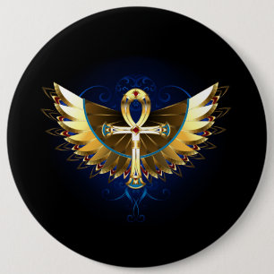 Gouden Ankh met vleugels Ronde Button 6,0 Cm