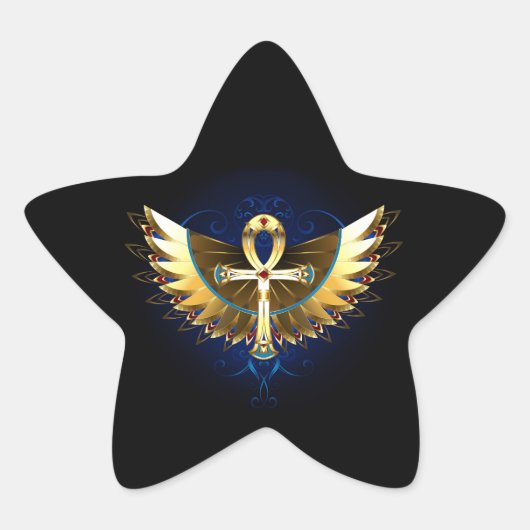 Gouden Ankh met vleugels Ster Sticker (Voorkant)
