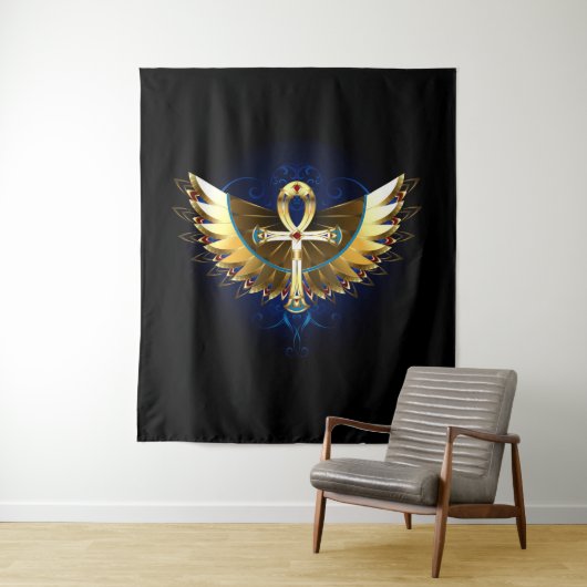 Gouden Ankh met Vleugels Wandkleed (In situ)