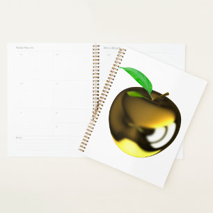 Gouden appel met blad glanzend metaal planner