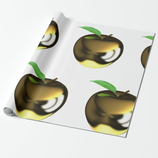 Gouden appel met Blad Glanzend Metallic Cadeaupapier (Uitgerold)